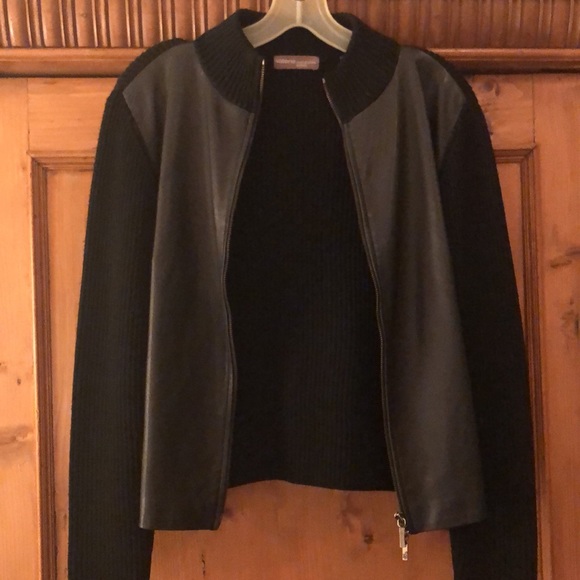 WOMENS black leather sweater jacket. By “Valerie” Separates Petite Medium. - Picture 5 of 6